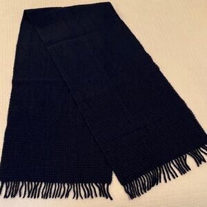 Geoffrey Beene Navy Lambswool Fringe Scarf - Made in Uruguay